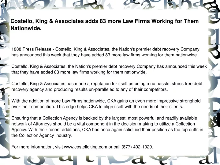 costello king associates adds 83 more law firms
