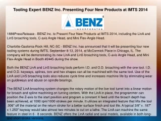 Tooling Expert BENZ Inc. Presenting Four