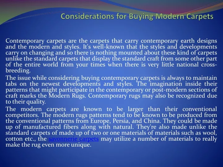 considerations for buying modern carpets