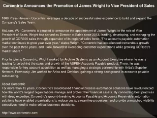 Corcentric Announces the Promotion of James Wright