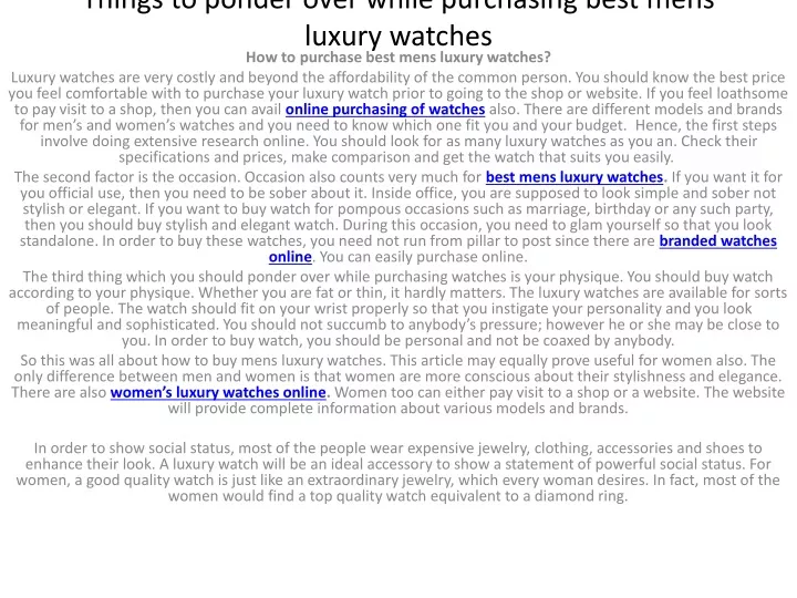 things to ponder over while purchasing best mens luxury watches