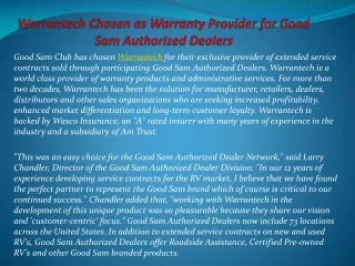 Warrantech Chosen as Warranty Provider for Good Sam Authoriz