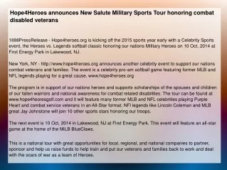 Hope4Heroes announces New Salute Military Sports