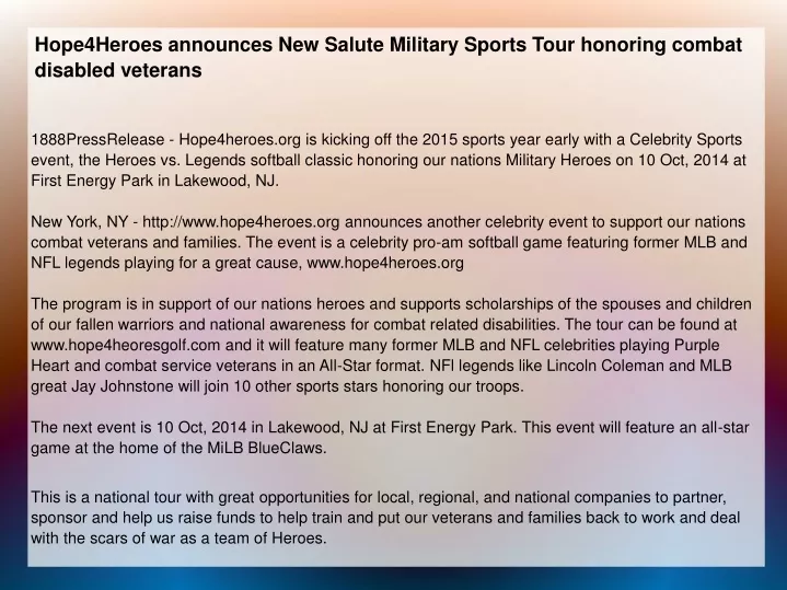 hope4heroes announces new salute military sports