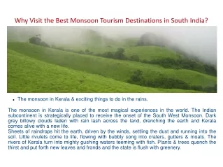 Why Visit the Best Monsoon Tourism Destinations in South Ind