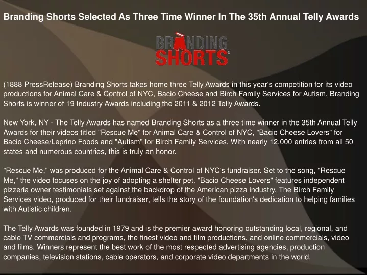 branding shorts selected as three time winner