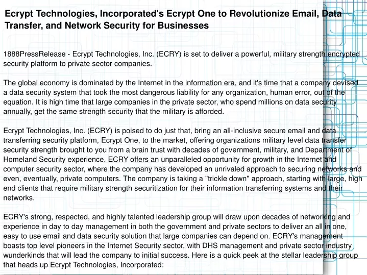 ecrypt technologies incorporated s ecrypt