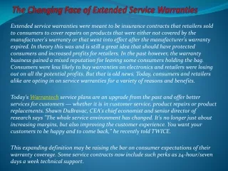 The Changing Face Of Extended Service Warranties
