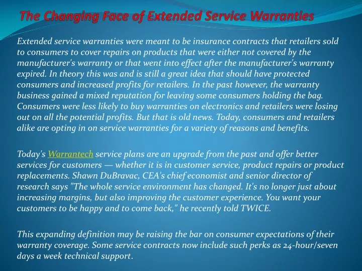 the changing face of extended service warranties