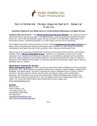Norris Commercial Division Acquires Hydralift Industrial Tru