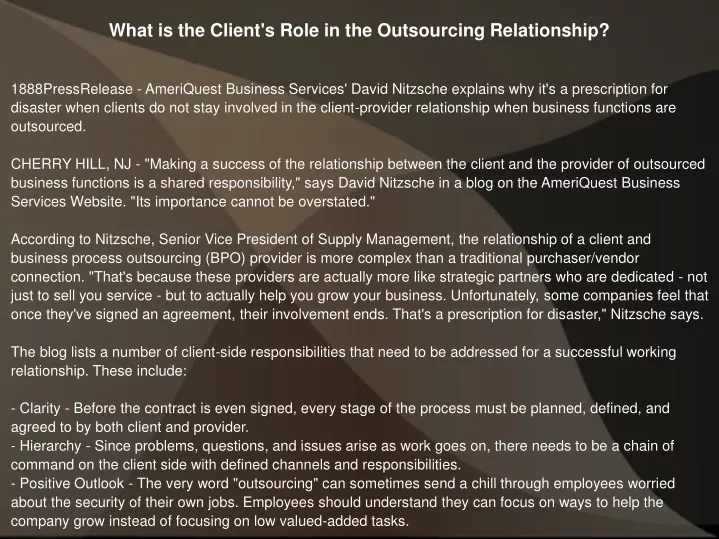 what is the client s role in the outsourcing