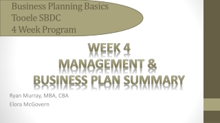 Business Planning Basics Tooele SBDC 4 Week Program