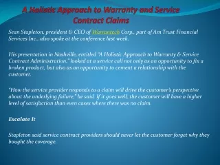 A Holistic Approach To Warranty And Service Contract Claims