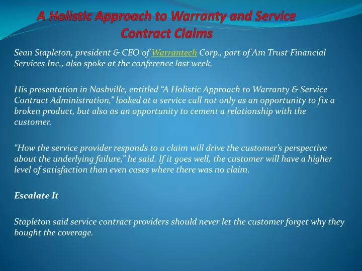 a holistic approach to warranty and service contract claims