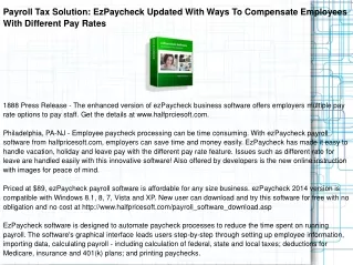 Payroll Tax Solution: EzPaycheck Updated With Ways