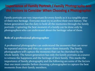 Family Photography and the Factors to Consider When Choosing
