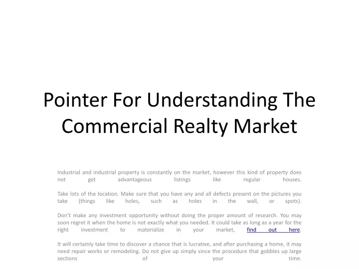 pointer for understanding the commercial realty market
