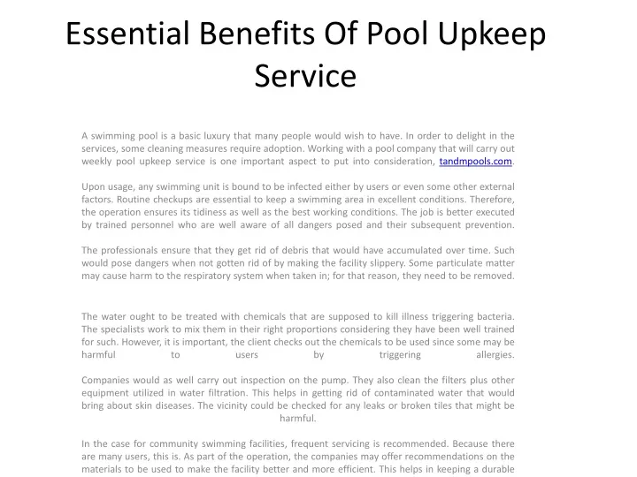 essential benefits of pool upkeep service