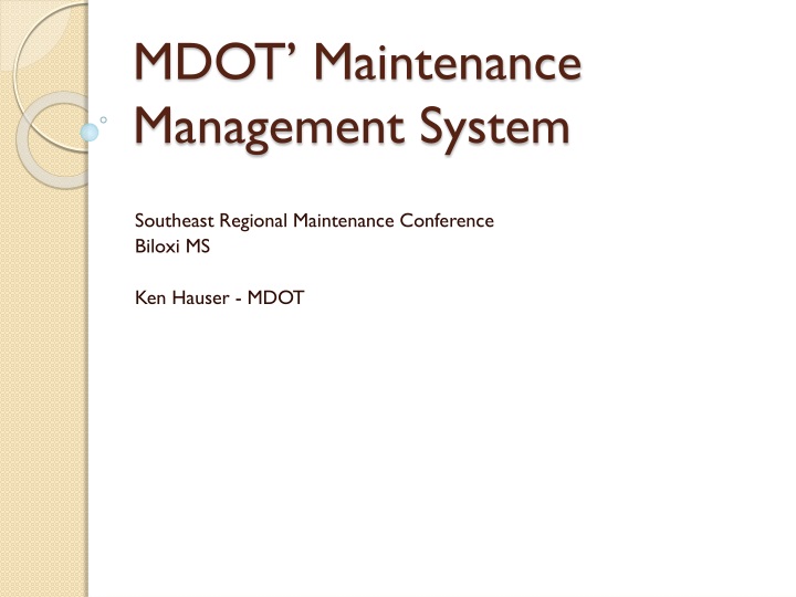 mdot maintenance management system