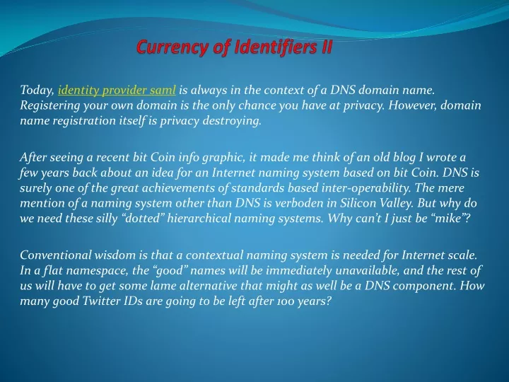 currency of identifiers ii
