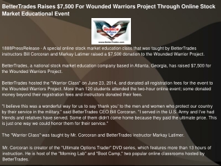 BetterTrades Raises $7,500 For Wounded Warriors Project