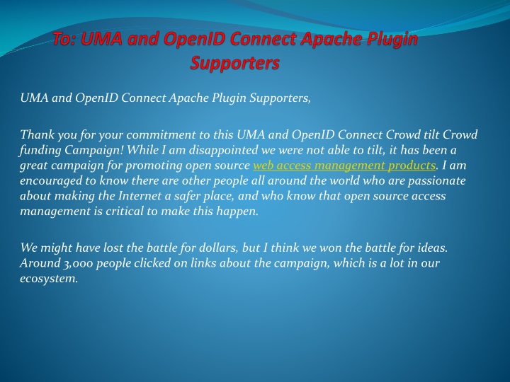 to uma and openid connect apache plugin supporters