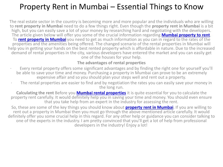 property rent in mumbai essential things to know