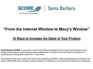 “From the Internet Window to Macy's Window” 10 Ways to Increase the Sales of Your Product
