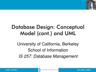 Database Design: Conceptual Model (cont.) and UML