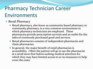 Pharmacy Technician Career Environments