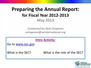 Preparing the Annual Report: for Fiscal Year 2012-2013