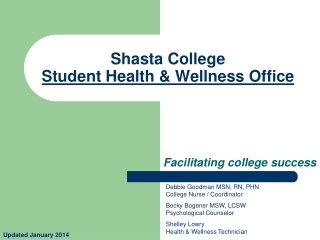 Shasta College Student Health &amp; Wellness Office