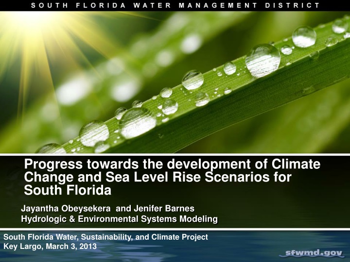 progress towards the development of climate change and sea level rise scenarios for south florida