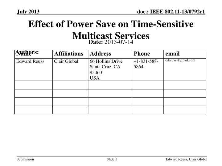 effect of power save on time sensitive multicast services