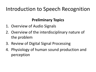 Introduction to Speech Recognition