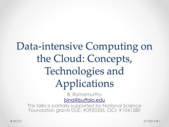 data intensive computing on the cloud concepts technologies and applications