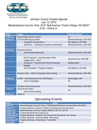 Johnson County Chapter Agenda July 10, 2012
