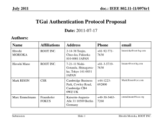 TGai Authentication Protocol Proposal