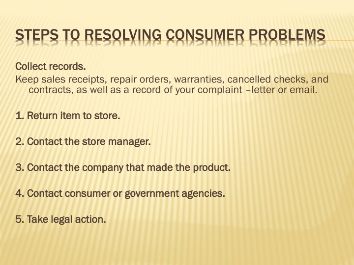 steps to resolving consumer problems