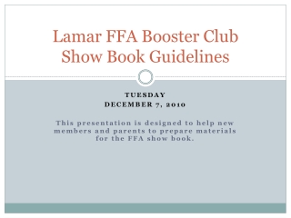 Lamar FFA Booster Club Show Book Guidelines