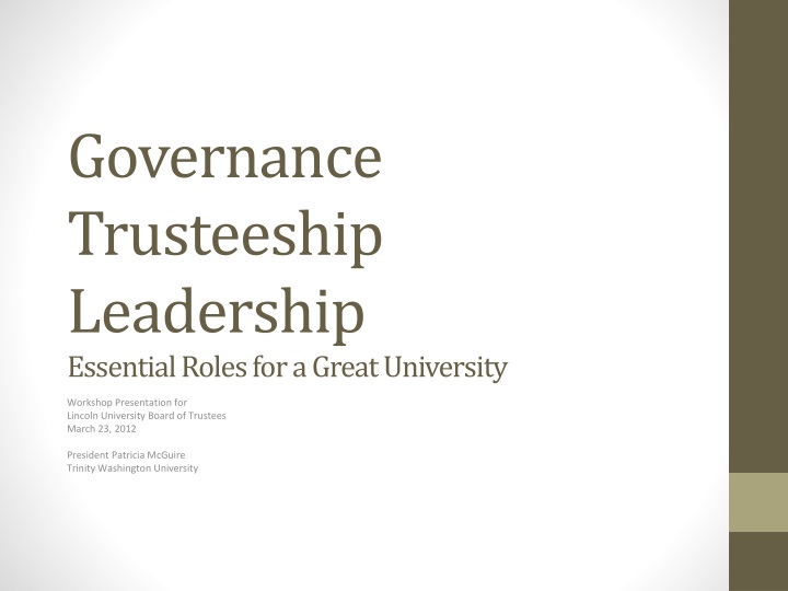 governance trusteeship leadership essential roles for a great university