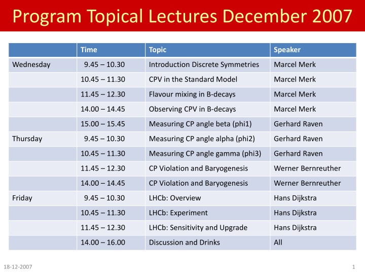 program topical lectures december 2007