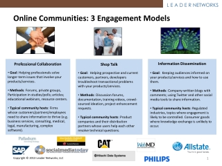 Online Communities : 3 Engagement Models