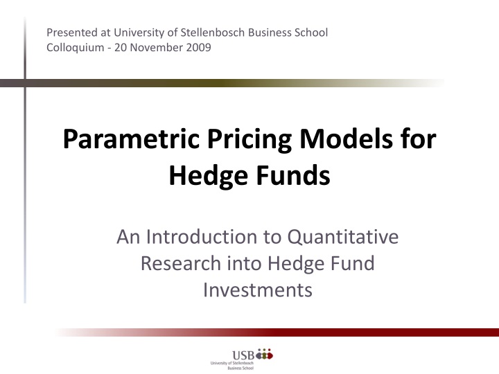 parametric pricing models for hedge funds