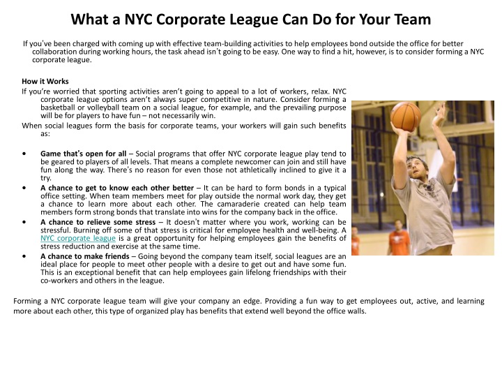what a nyc corporate league can do for your team