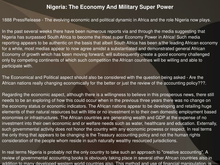 nigeria the economy and military super power