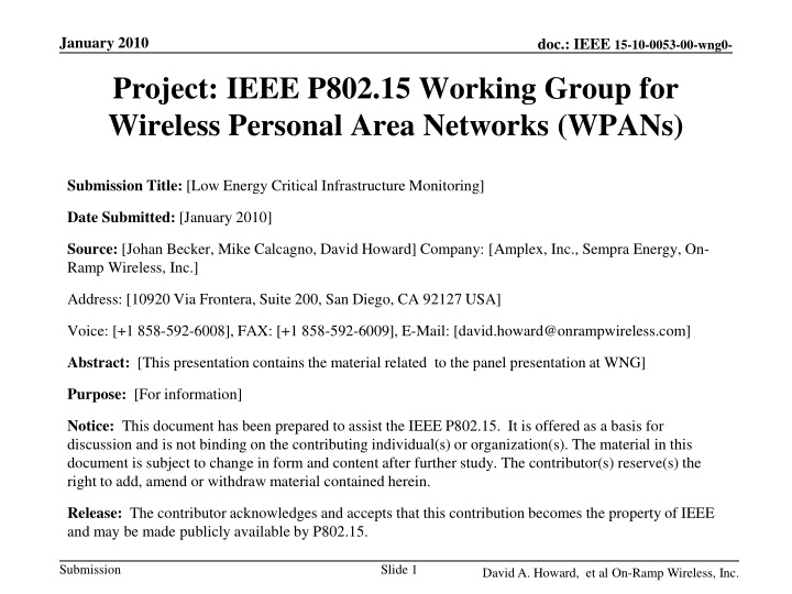 project ieee p802 15 working group for wireless personal area networks wpans