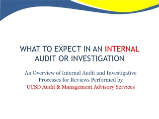 WHAT TO EXPECT IN AN INTERNAL AUDIT OR INVESTIGATION