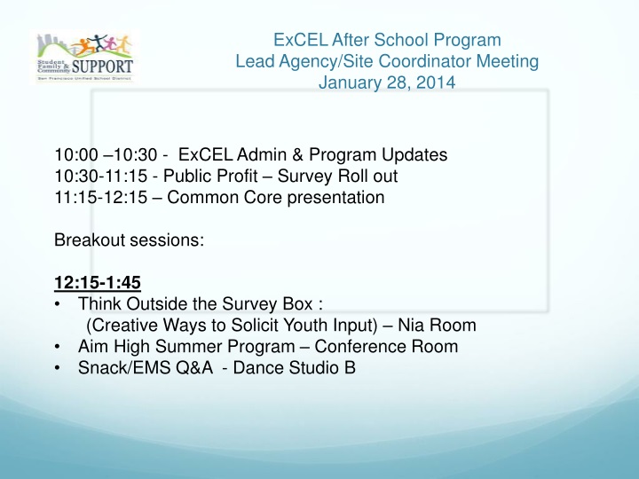 excel after school program lead agency site coordinator meeting january 28 2014