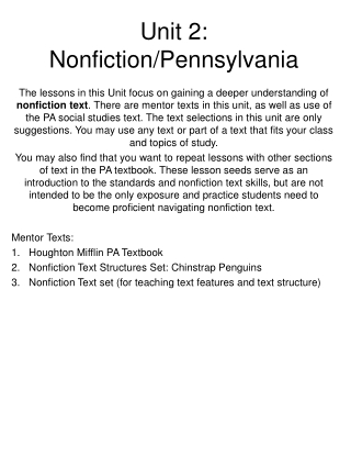 Unit 2: Nonfiction/Pennsylvania